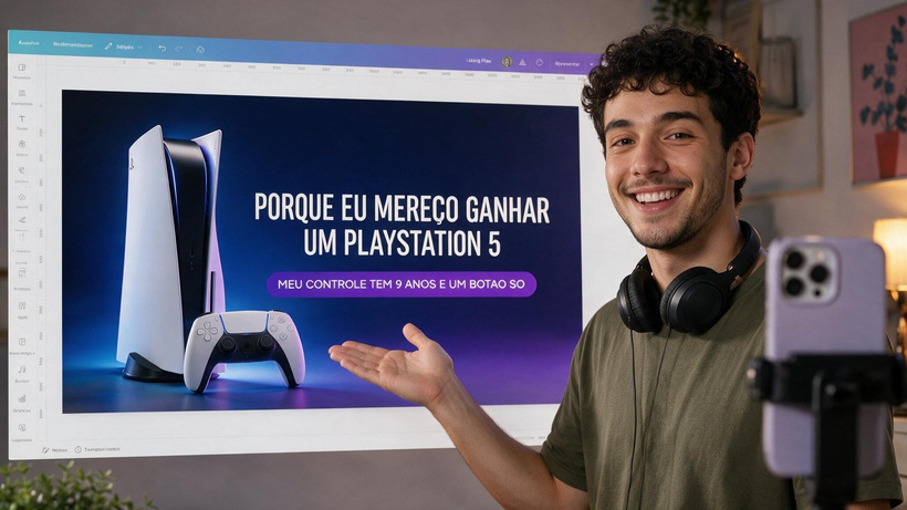 Rapaz gravando a apresentação dele
